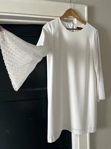 Zara weißes Kleid Basic Collection - Blumen Glockenärmel - Bridal Shower Gr. M - Bild 1 von 12