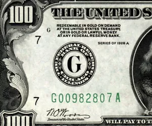 1928 A $100 FEDERAL RESERVE NOTE CHICAGO FR.2151-G DGS UNCIRCULATED - Picture 1 of 4
