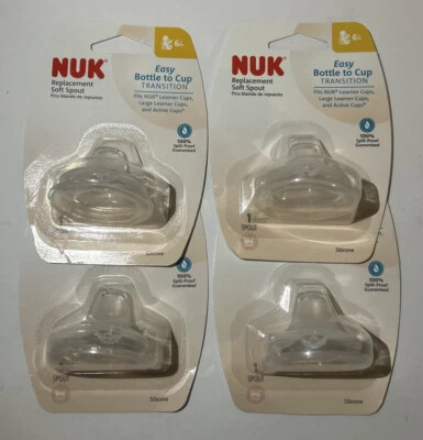 Nuevo Paquete de 4 NUK 6M+ Silicona Repuesto Boquilla Suave Botella a Taza Transición Foto 1 de 3