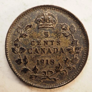 1918 CANADA SILVER 5 CENTS COIN *NICE* FREE SHIPPING! M5621 - Picture 1 of 2