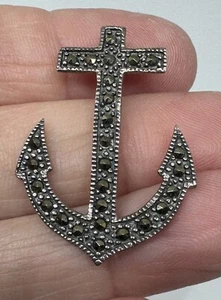 Ciondolo ancora marcasite vintage in argento sterling - Foto 1 di 5