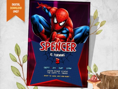 Spiderman DIGITAL Invite + FREE Thank You Card, Spiderman Party Card - YOU PRINT - Image 1 of 2