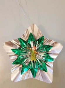 Vintage Starburst Christmas Ornament Aluminum Reflectors Plastic Green Angel - Picture 1 of 3
