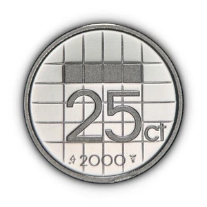 NETHERLANDS. 2000, 25 Cents - Beatrix, Bow and Star, Caduceus Proof RARE 1 - Picture 1 of 3