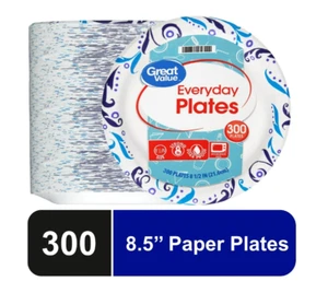 Great Value Everyday Disposable Paper Plates, 8.5In, 300Ct - Picture 1 of 5
