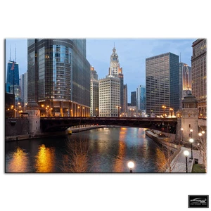 Chicago Stadtbild Stadt BOX GERAHMTE LEINWAND KUNST Bild HDR 280 g/m² - Bild 1 von 1