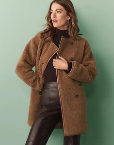 Ann Taylor Faux Leather Trim Sherpa Coat Size S nwt - Picture 1 of 4