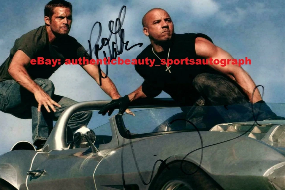 FAST & FURIOUS PAUL WALKER VIN DIESEL AUTO SIGNED 12x18 POSTER PHOTO REPRINT RP - Image 1 of 1