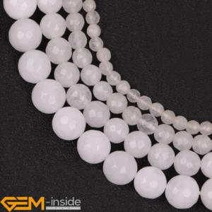 Faceted White Jade Gemstone 4mm 6mm 8mm 10mm Round Beads For Jewelry Making 15" - Bild 1 von 36