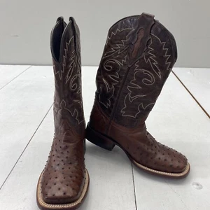 J.W. Ranch Forever Brown The Galleon" in Full Quill Ostrich Boots Men Size 9.5 - Picture 1 of 9