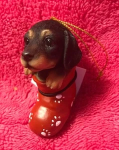 Christmas Tree Puppy Dog Ornament Paw Print Stocking Dachshund NEW in Box - Picture 1 of 3