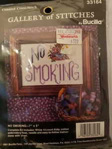 Vintage Bucilla "No Smoking" Counted Cross Stitch 33164 (Woolworth Sticker) - Picture 1 of 4