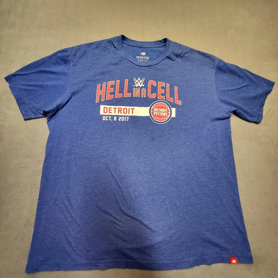 WWE Hell In A Cell Detroit Pistons Shirt Mens 2XL Blue Short Sleeve Wrestling - Image 1 of 4