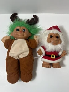 Russ Christmas Trolls Set Of 2 Vintage Santa And Elf Holiday Santa Dolls - Picture 1 of 10