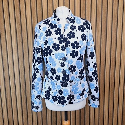 Frank Walder Jacket Blue Floral UK 12 Stretch Fitted Long Sleeve Blazer - New - Image 1 of 4
