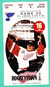 12-31-02 BLUES AT RED WINGS NHL TALÓN DE BOLETO DE HOCKEY GOLES SHANAHAN McCARTY - Imagen 1 de 2