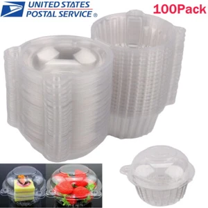 100X Clear Plastic Single Disposable Cupcake Cake Case Muffin Pod Dome Container - Picture 1 of 12