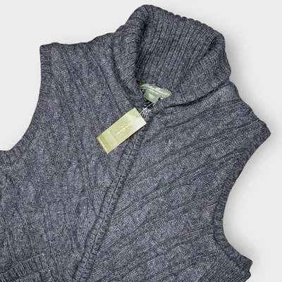 Eddie Bauer Women’s L Down Insulated Cable Knit Shawl Collar Vest Gray NWT - Image 1 of 4