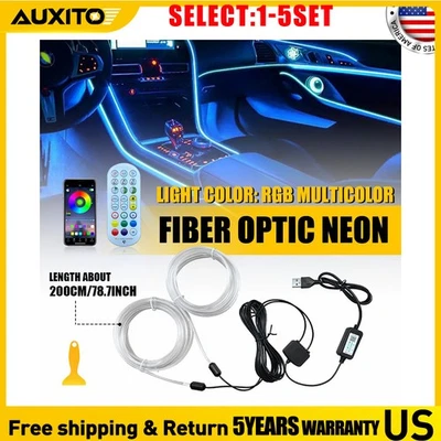 RGB LED Optic Fiber Strip Car Interior Ambient Light APP Remote Control 1-5X - Image 1 of 2