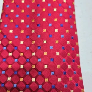 Jos A Bank Mens Neck Tie Red Multicolor Diamond Pattern All Silk Handmade In USA - Picture 1 of 4