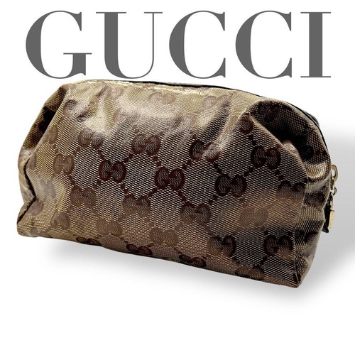 Gucci marsupio trucco tela rivestito modello GG marrone chiaro 7 9"x5 1" us