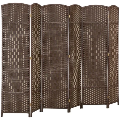 6 Panel Room Divider Hand-Woven Freestanding Partition Brown - Image 1 of 4