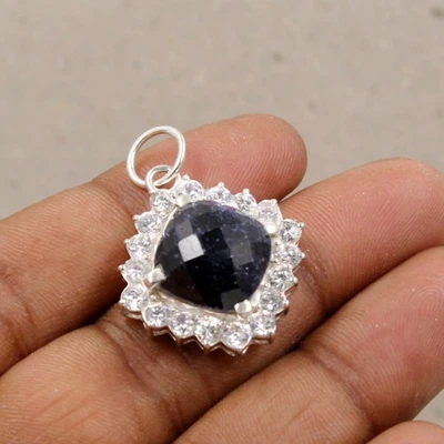 Ciondolo festa pietra preziosa onice nera argento sterling 925 gioielli... - Immagine 1 di 4