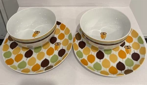 Rachel Ray Little Hoot Owl 8” Salad Plates & Bowls 4 Pieces Total - Picture 1 of 5