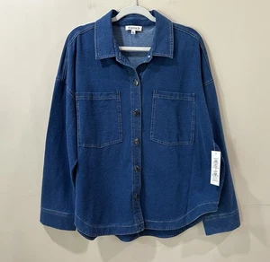 Natette Lepore Jacket Blue Knit Denim Long Sleeve Button Up Women XL New Outdoor - Picture 1 of 6
