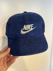 Vintage Nike 80s Blue Corduroy Snap Back Hat Cap Mens Women’s One Size Adult - Picture 1 of 4