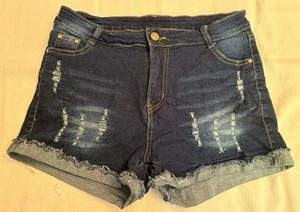 Girls Distressed Dark Wash Denim Shorts L/XL - Picture 1 of 7