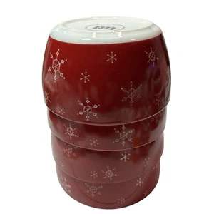 4er Set Kane Home Brand weiße Schneeflocken auf rotem Porzellan Müsli/Suppenschüsseln 5" - Bild 1 von 12