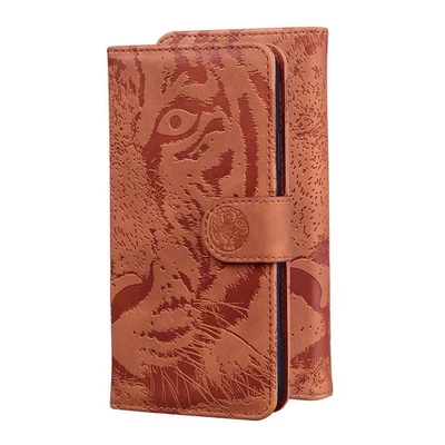 Magnetic Leather Card Slot Wallet Embossed Tiger Phone Case For Various Covers - Image 1 of 4