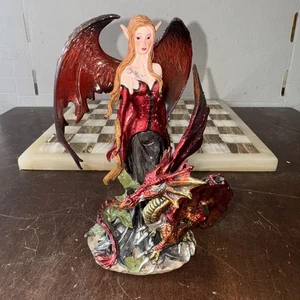 Fairy Collection Red Fairy Angle with Dragon Fantasy Figurine Figure Decoration - Imagen 1 de 7