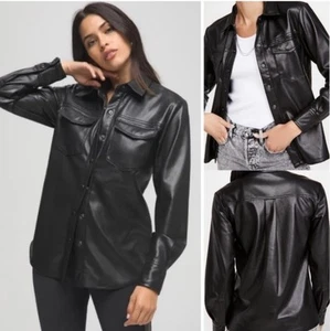 NWT Good American FAUX LEATHER SHIRT GWT0154NA BLACK001 Size 2 Medium - Picture 1 of 7