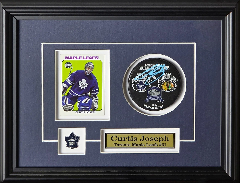 Curtis Joseph Toronto Maple Leafs Signed Puck with Card Memorabilia Frame Foto 1 de 1