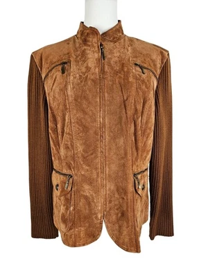 Live A Little Womens Vintage Jacket Size Large Brown Leather Suede & Knit Y2K - Image 1 of 4