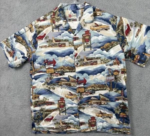 Hilo Hattie Hawaiian Shirt Mens 2XL Drive-In Cars Big Kahuna Kings Burgers - Picture 1 of 15