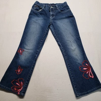 Pantalones de mezclilla Revolt para niños talla 14 con bordado de flores rojas Foto 1 de 4