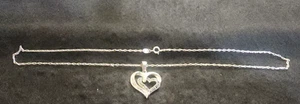 Sterling Silver Scroll Work Heart Pendant On A Vintage Textured 18” Necklace - Picture 1 of 10