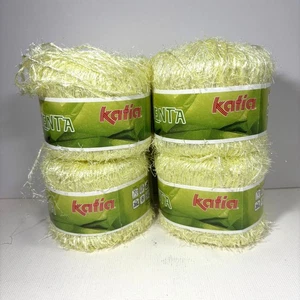 Lot 4 Skeins Vtg Katia MENTA Eyelash Yarn Shiny Lime-Yellow 153 yds 1.76 oz ea - Picture 1 of 5