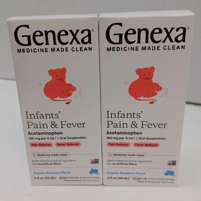 2 Genexa Infants' Pain & Fever Acetaminophen 2 oz Organic Blueberry Flavor 8/26 - Image 1 of 4