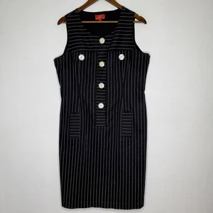 Vestido OSCAR de la Renta para mujer 14 negro a rayas sin mangas funda mafia esposa - Imagen 1 de 8