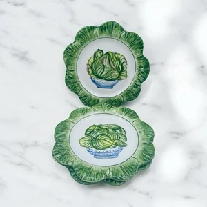 Piatto insalata San Marco bordo foglia di cavolo verde dipinto a mano Italia 8,25” lotto di 3 - Foto 1 di 10