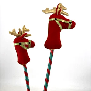 LOTE Vintage Fieltro Terciopelo Navidad Reno Rojo Cuernos Dorados Hobby Stick Decoración - Imagen 1 de 9