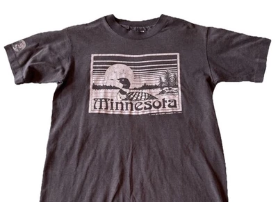 Vintage 80s Minnesota Loon Nature Tee Single Stitch Faded Black Size Small - Image 1 of 4