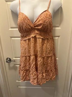 Mini vestido sem mangas júnior laranja/floral novo com etiquetas No Boundaries GG - Imagem 1 de 3