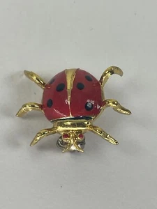 Vintage Dainty Ladybug Beetle Bug Insect Red Black Enamel Gold Tone Brooch Kore - Picture 1 of 8