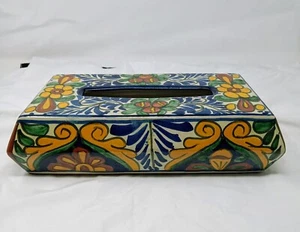 Alba Mexico Pottery Long Tissue Box Cover Hand Painted Beautiful Colors Floral - Picture 1 of 10