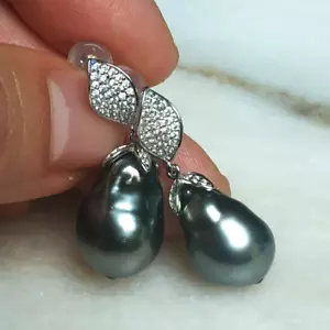Tahiti Perlen Ohrringe Ohrhänger Silber 925 Unikat Barock Tropfen Ohrstecker - Bild 1 von 6